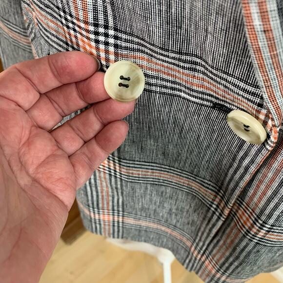 1.STATE Size 10 Double Breasted Blazer Jacket Black White Rust Orange Plaid - Picture 8 of 14